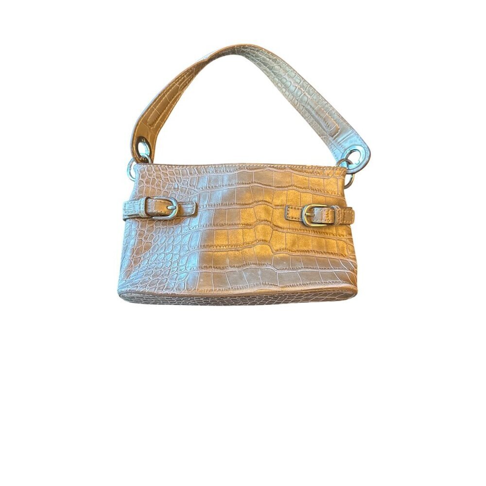 Tommy Hilfiger Crocodile Embossed Leather Beige Gold Buckle Accents‎ Y2K